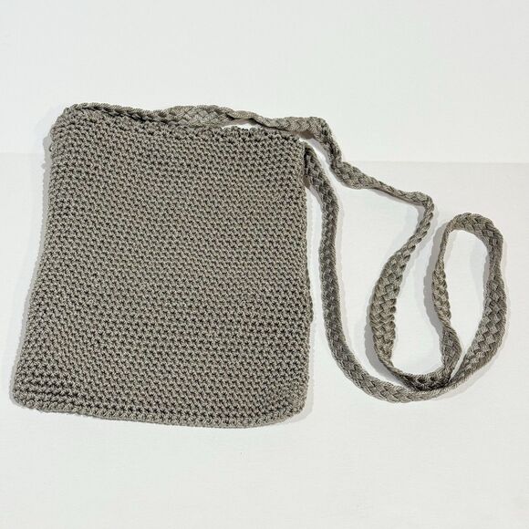 CHATEAU CROCHET GRAY VINTAGE CLUTCH PURSE CROSSBODY BAG BOHO STYLE - Picture 9 of 15